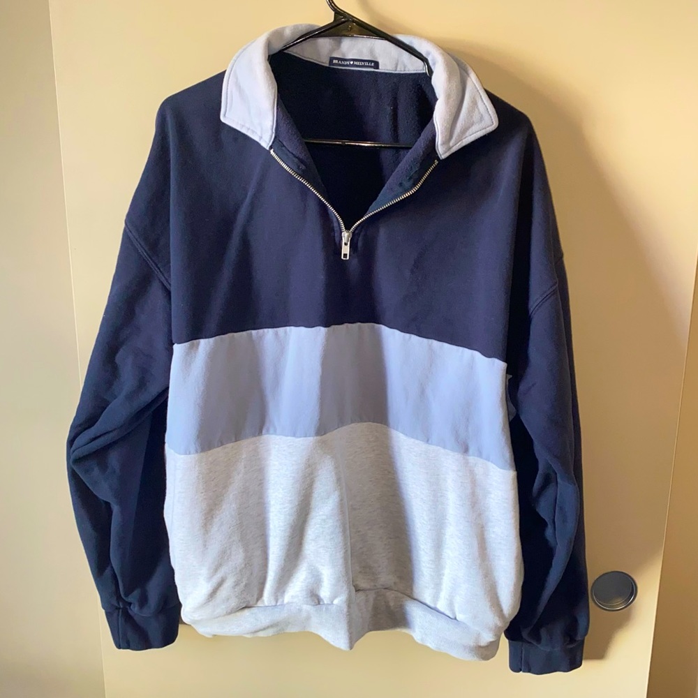Quarter Zip Oversized Striped Sweatshirt
